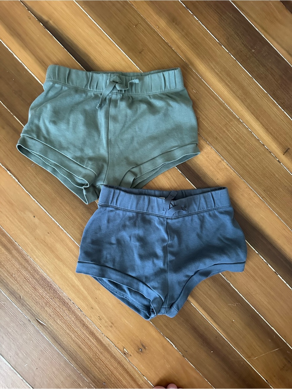 Colored Organics Kids' Stretch Shorts in Sage Green and Dusty Blue